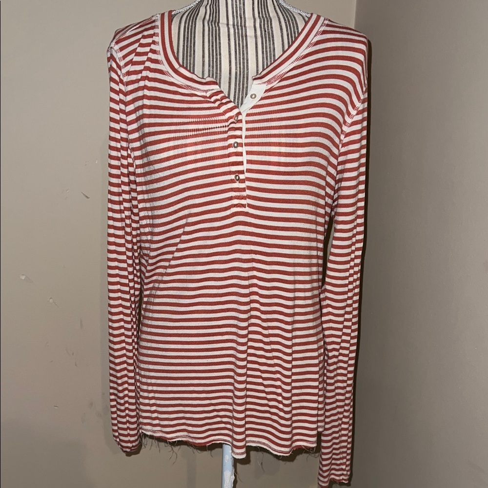 Anthropologie Striped Orange and White Women's Top